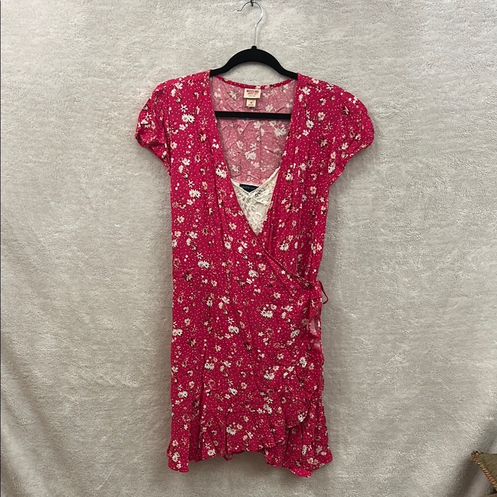 Mossimo Pink & White Floral Ruffled Wrap Midi Dress & Ralph Lauren Camisole - L
